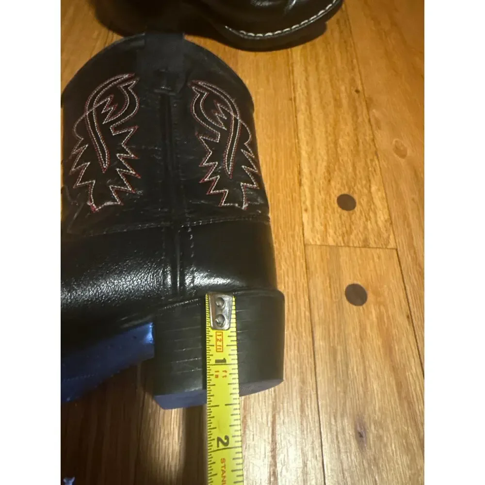 Old West 8110 Kids Sz 12 Black Leather Cowboy Western Boots Embroidered
